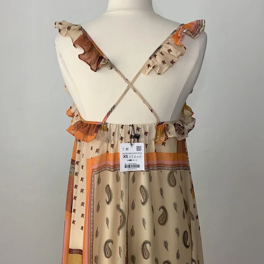ZARA Patchwork Paisley Bandana Maxi Dress Boho Y2K Western Cottagecore Size XS - Picture 10 of 15